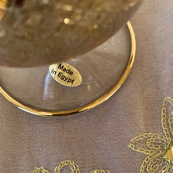 Vintage Egyptian Hand Blown Glass Egg Shaped Gold Etched Pattern Amber Color - Picture 6 of 6